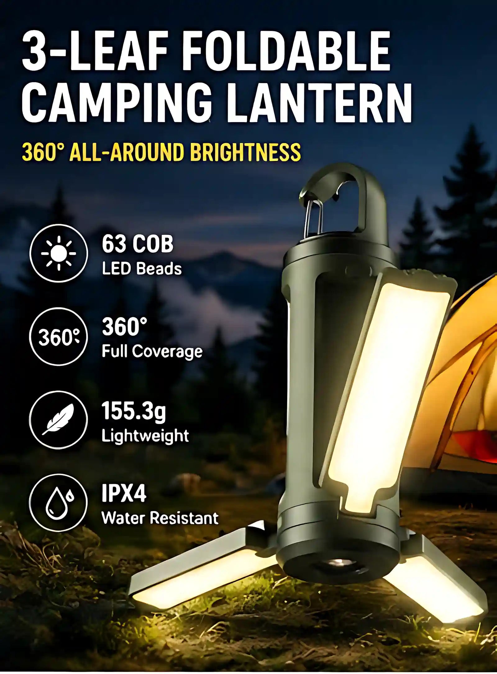 3-leaf foldable camping light